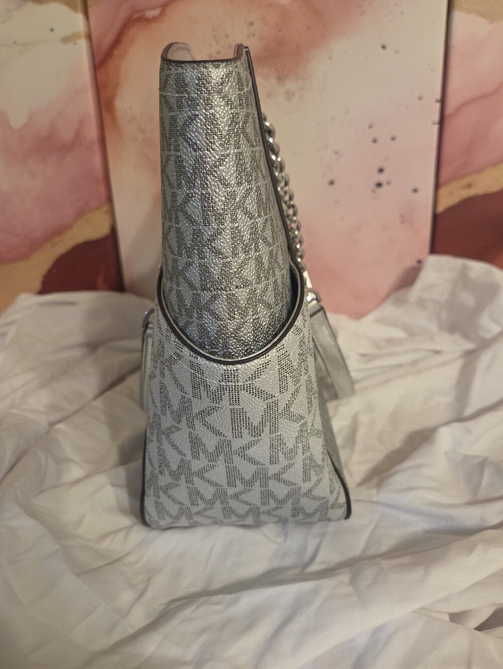 Michael Kors Silver MK Signature Tote 03438 - Picture 3 of 10